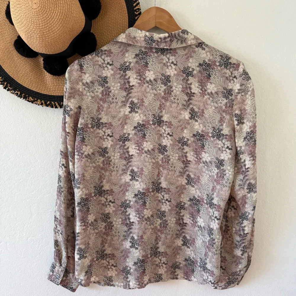 Vintage Charter Club Silk Floral Button Down Blouse Size 10